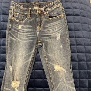 Vigoss dark jeans, rips, ankle fray, 24/27, worn